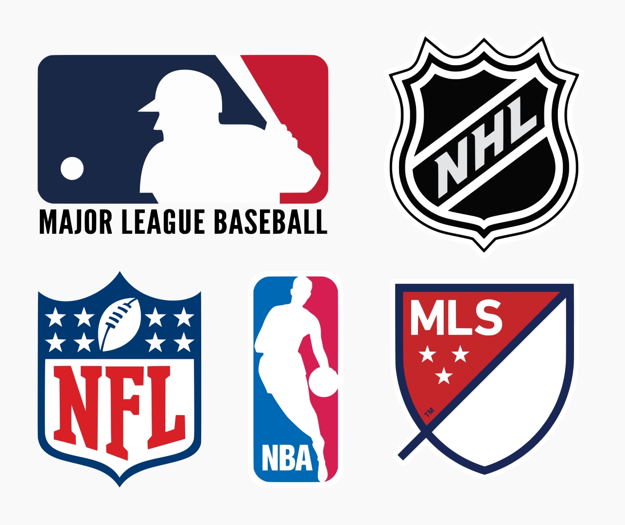 Vector logo collection of the most popular team sports leagues in the U.S.A. including NFL and MLB and NBA